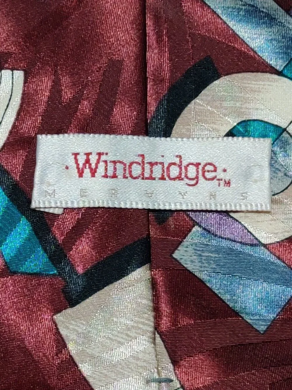 Windridge Necktie Burgundy Geometric Abstract Art Deco Vintage 90s Statement Tie